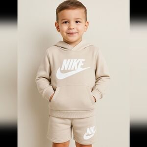 Nike Kids Beige Hoodie and Shorts Set